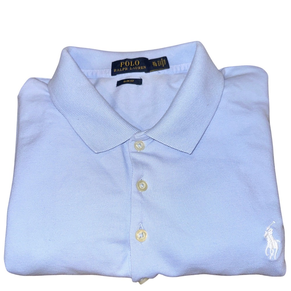 Polo‎ Ralph Lauren Light Blue XL Slim Fit Polo Shirt White Pony (Fits Medium)